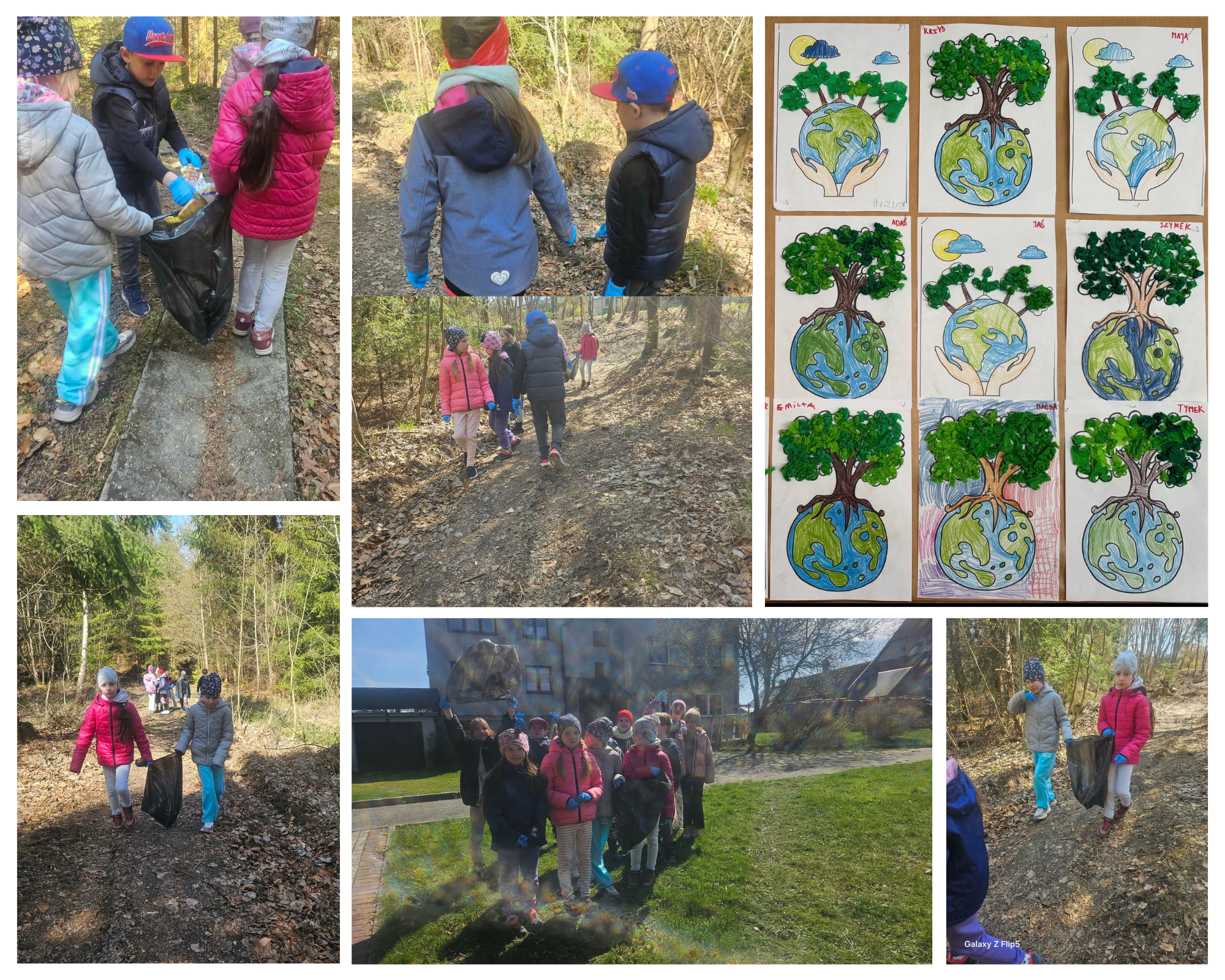 dzieci sprzątające las